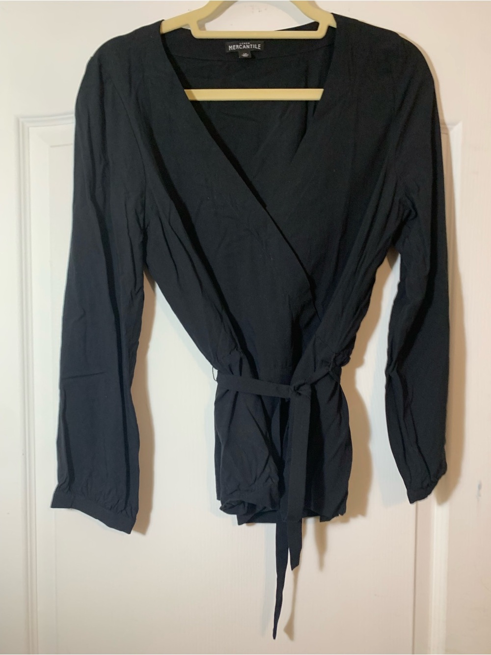 J.Crew Mercantile Womens Black Wrap Top Size 10 Long Sleeve Minimalist
